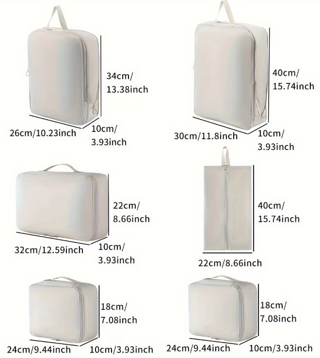 6 Piece Luggage Packing Cubes / Clothing Organiser