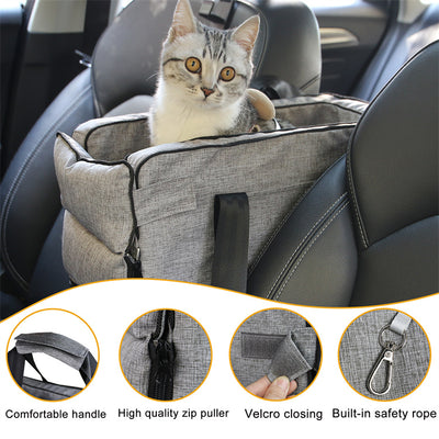 2-in-1 Car Centre Console Pet Seat and Carrier with Safety Tether and Removable Bed