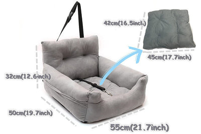 Car Seat Pet Lounge with Safety Tether and Removable Cushion