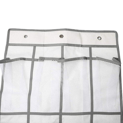 Door Hanging Clothes Storage Organiser with mesh pockets and travel clip